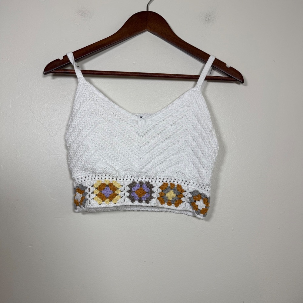 Hollister‎ Boho Crochet Granny Square Hem Knit Cami Top Size Medium White